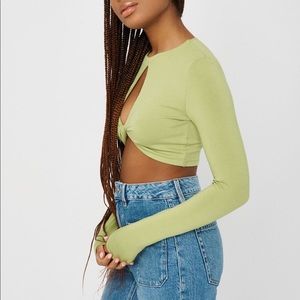 Garage Green twisted keyhole cropped long sleeve